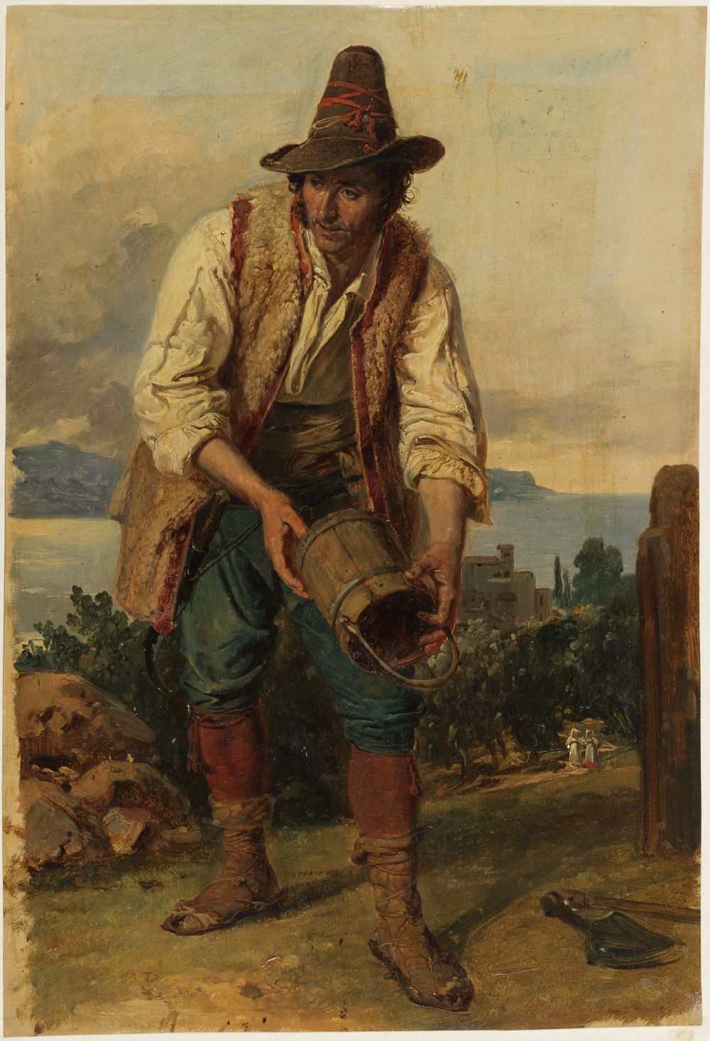 Johann Baptist Kirner - Italiener mit hohem Hut, einen hölzernen Eimer in den Händen haltend