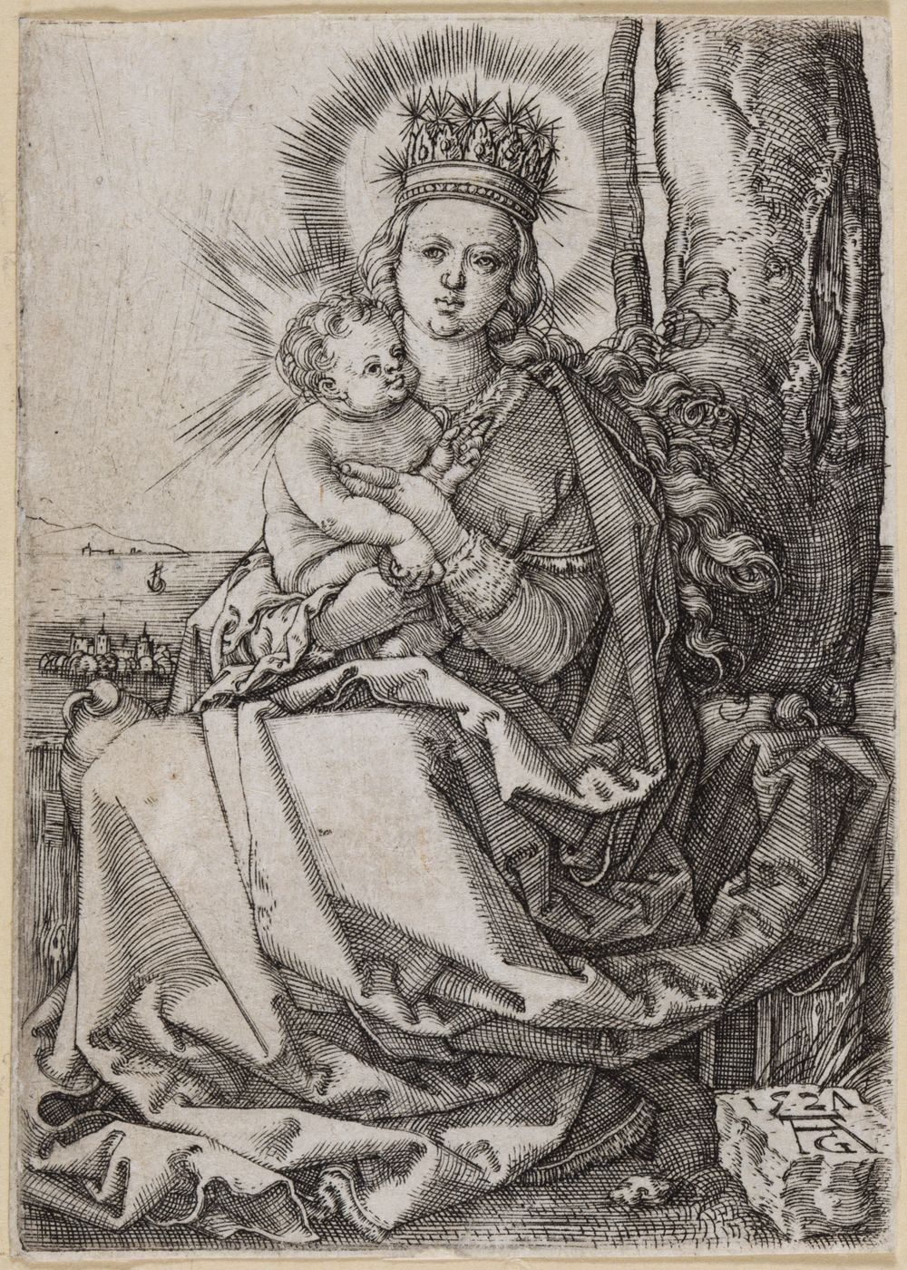 Heinrich Aldegrever - Maria mit Kind, sitzend (vor dem Baum)