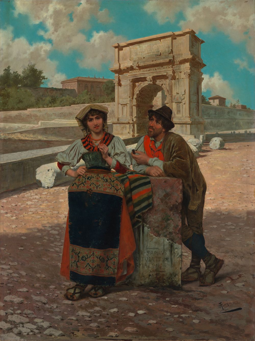 Giuseppe Aureli - Italienisches Bauernpaar vor dem Titusbogen in Rom