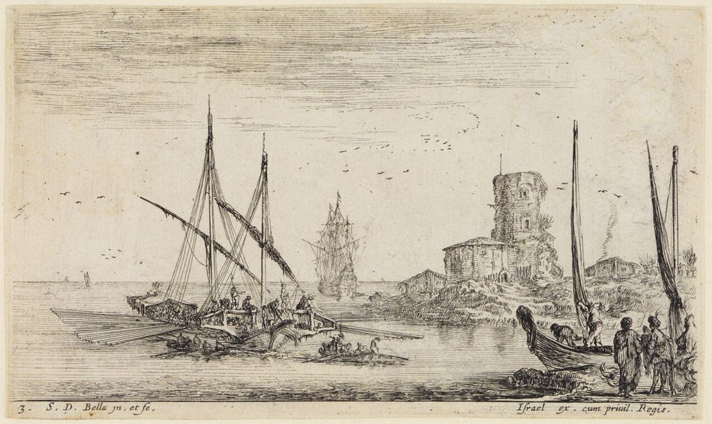 Stefano della Bella - Seestücke (Paysages maritimes): Seestück mit altem Turm