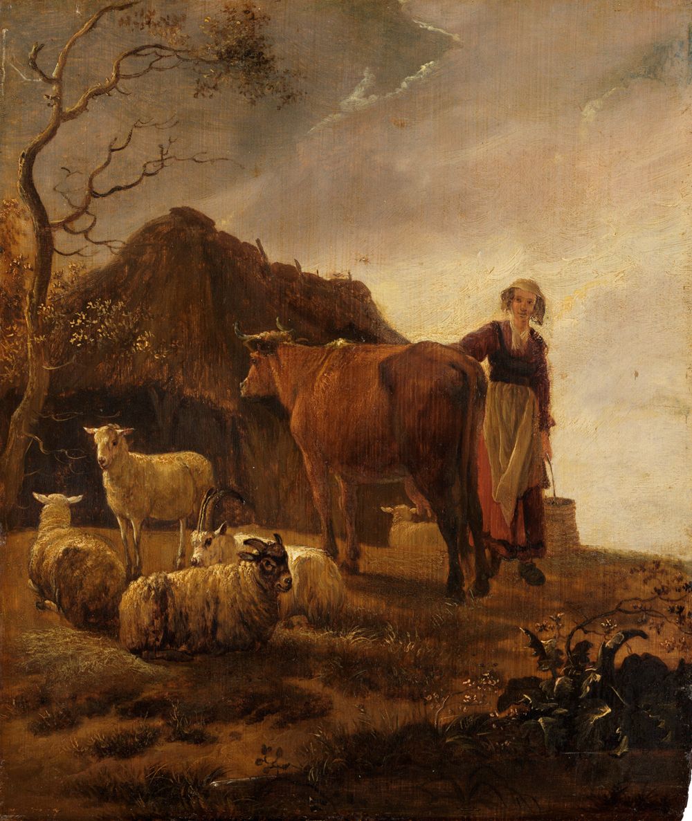 Cornelis Saftleven(?) - Vieh und Bäuerin mit Melkeimer