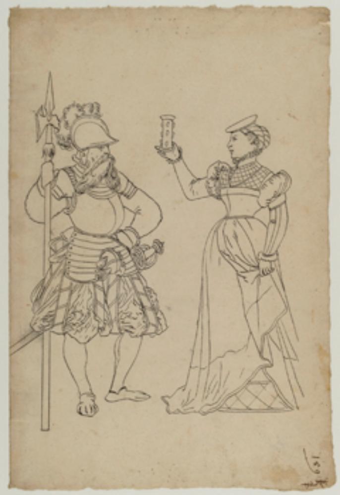 Bartholomäus Lingg (zugeschrieben) - Halbartier und Bürgersfrau mit Trinkbecher
