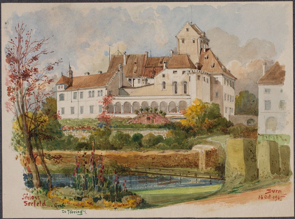 Josef Wilhelm Durm - Seefeld am Pilsensee mit Schloss des Grafen Törring (Kirchen und Landschaften aus Bayern)