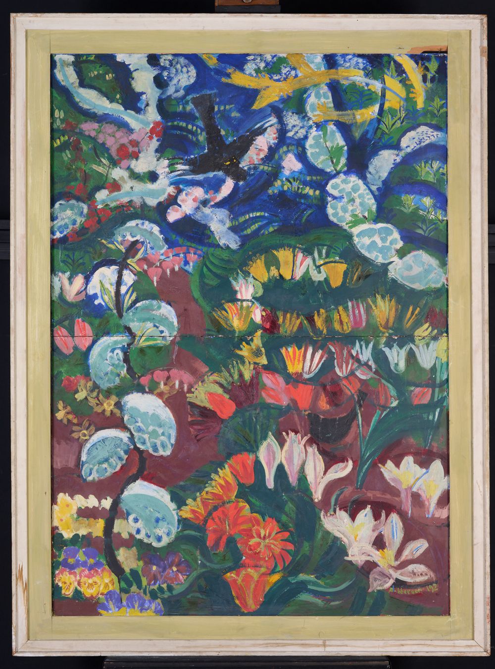August Babberger - Gartenblumen mit Amsel
