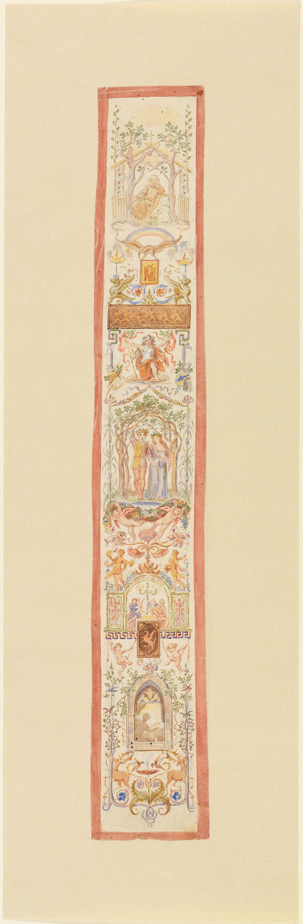 Moritz von Schwind - Entwurf mit vegetabilischen Ornamenten und figürlichen Szenen für eine Wanddekoration