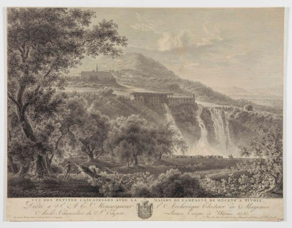 Friedrich Wilhelm Gmelin - Tivoli, Ansicht der kleinen Wasserfälle mit dem Landhaus des Maecenes