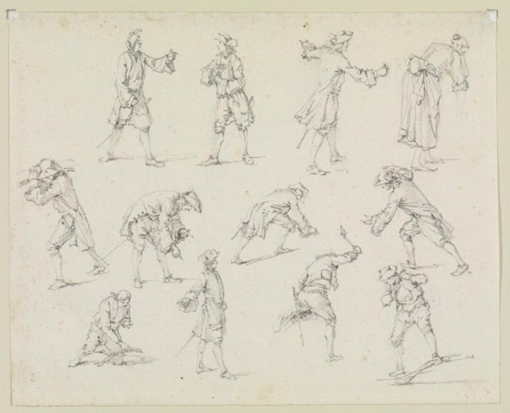 Georg Philipp Rugendas (1666) - Elf Männer und eine Frau (Bewegungsstudien)