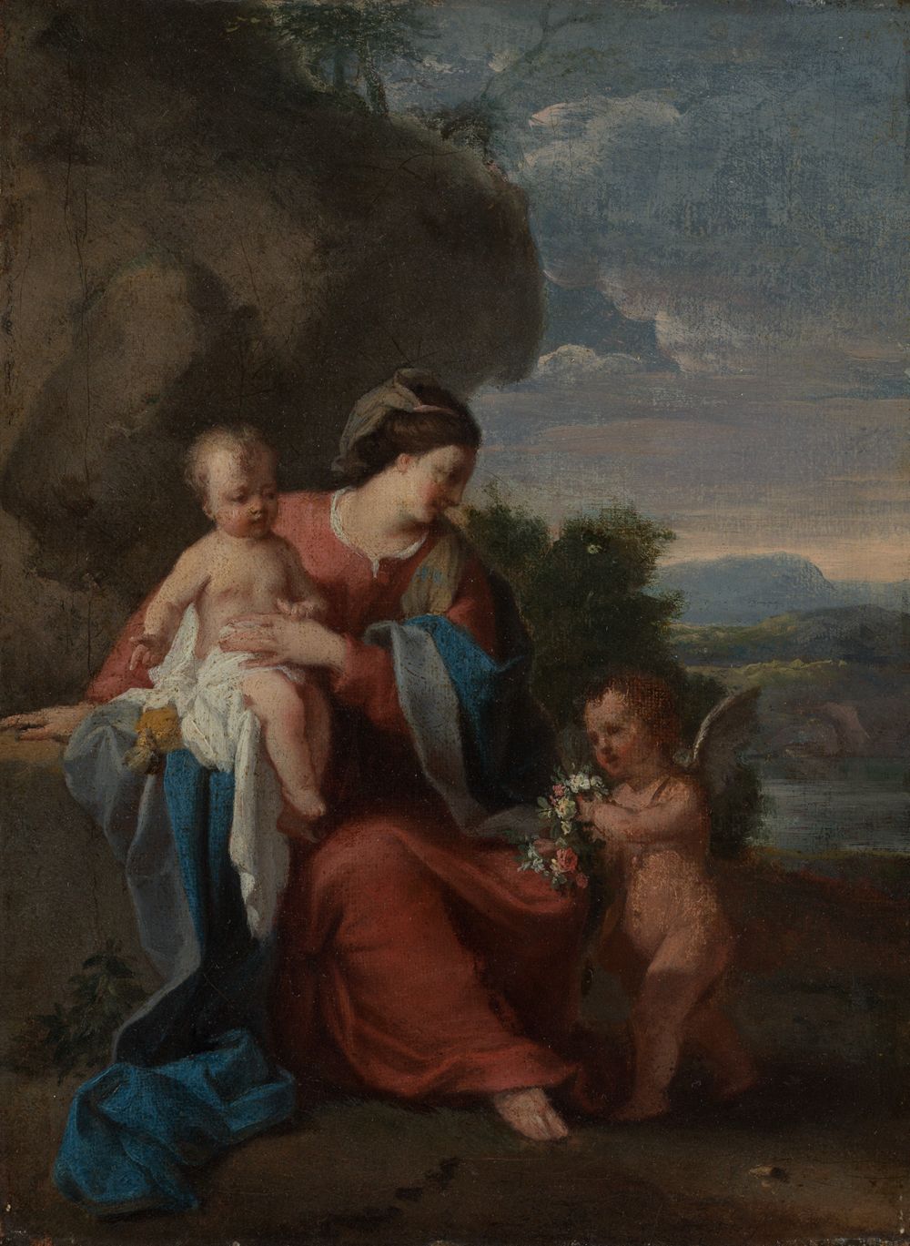 Laurent de La Hire - Maria mit dem Kind und einem Engel in der Landschaft