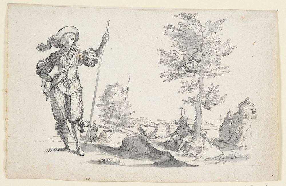 Rudolf Meyer (1605) - Junger Offizier vor Landschaft mit Dudelsackspieler