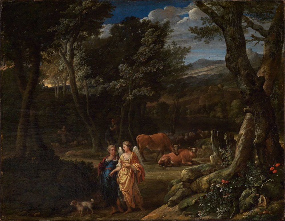 Eglon Hendrik van der Neer - Tobias mit dem Engel in Waldlandschaft