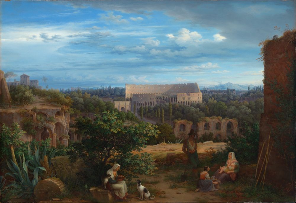 Friedrich Helmsdorf - Blick vom Palatin in Rom auf Kolosseum und Konstantinsbogen