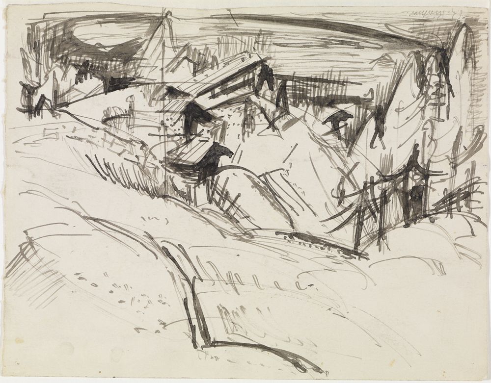 Ernst Ludwig Kirchner - Alp mit Hütten und Tannen