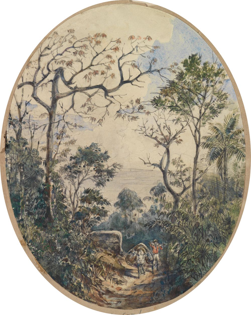 Ferdinand Keller - Blick hinab auf Lasttier und einen Mann den Weg hinaufkommend