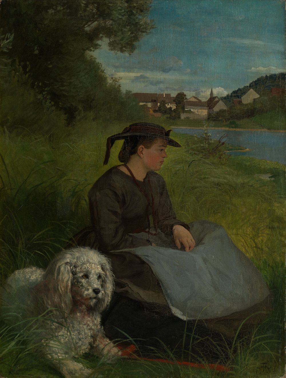 Hans Thoma - Agathe mit weissem Hund