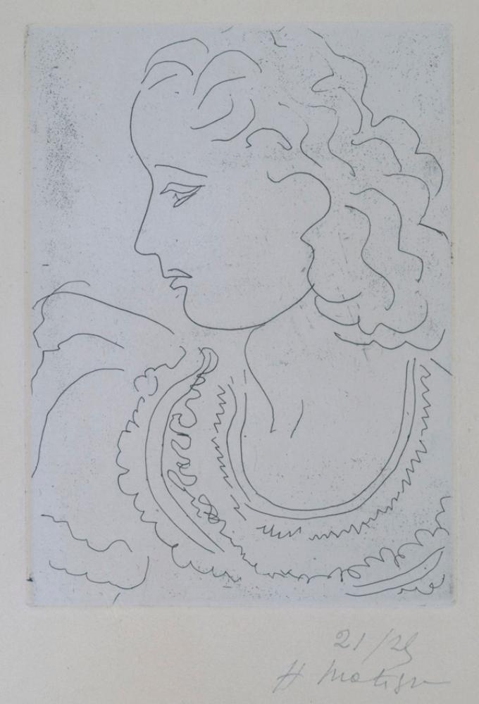 Henri Matisse - Brustbild eines Mädchens (Jeune femme de profil, blouse en dentelle)