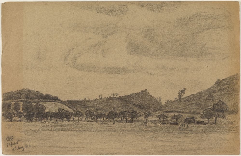Gustav Kampmann - Hügelige Landschaft mit Baumreihe