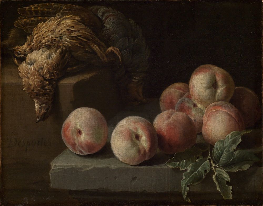 François Desportes (1661) - Stillleben mit Pfirsichen und Rebhuhn