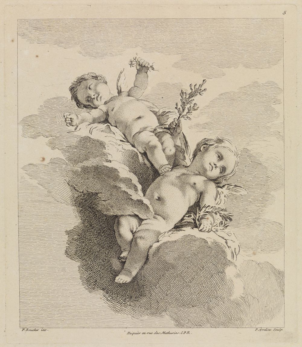 Pierre-Alexandre Aveline - Zwei Putten mit Lorbeerkranz