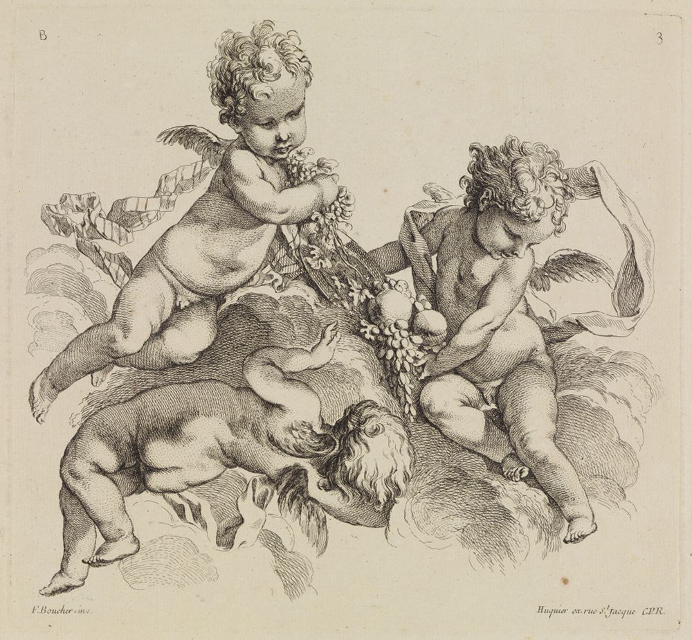 Pierre-Alexandre Aveline(?) - Drei Putten mit Früchten
