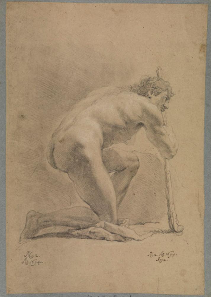 Georg Philipp Rugendas (1666) - Männlicher Akt, kniend aufgestützt