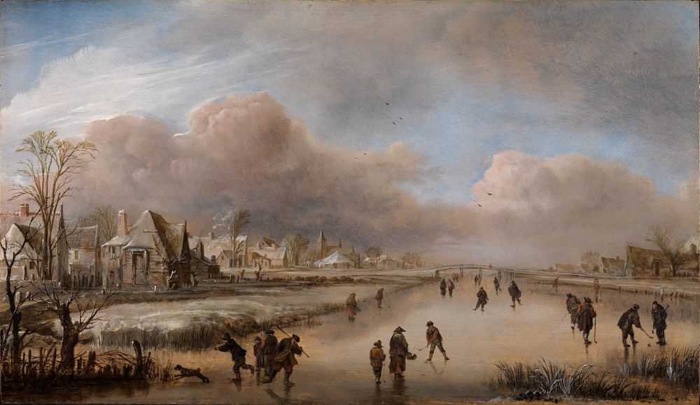 Aert van der Neer (1603) - Schlittschuhläufer auf einem Kanal