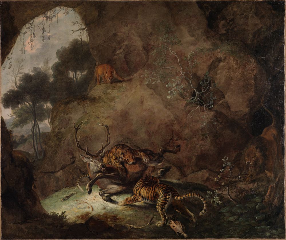 Carl Borromäus Andreas Ruthart - Zwei Tiger, einen Hirsch reißend