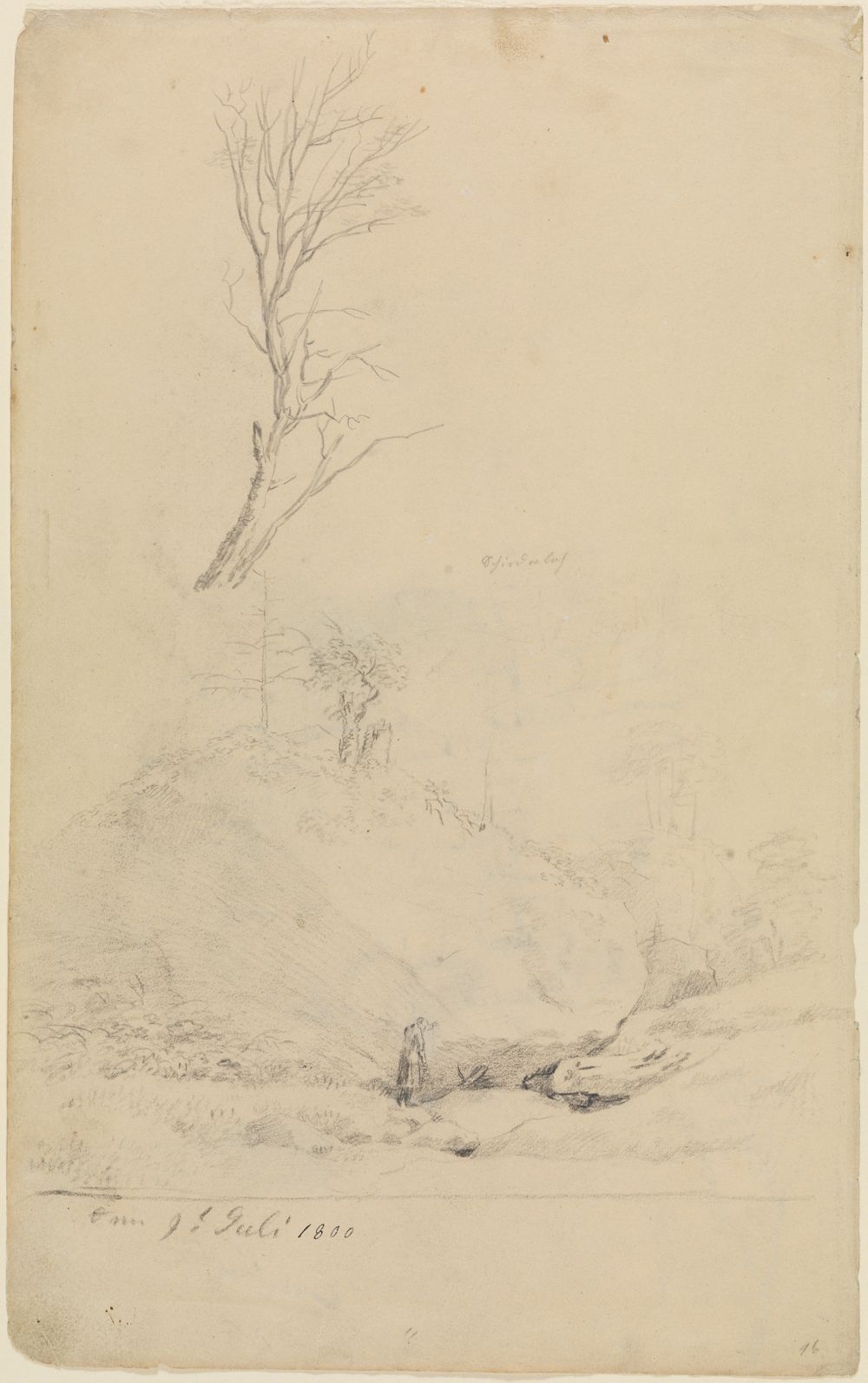 Caspar David Friedrich zeigt dunkle, einfache Zeichnungen von Felsen, Höhlen. Die Linien sind grob und wirken schnell gezeichnet.