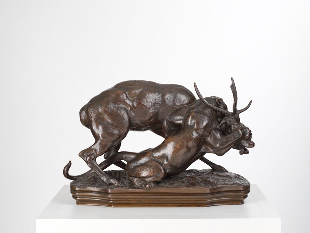 Antoine-Louis Barye - Großer Panther, einen Hirsch anfallend