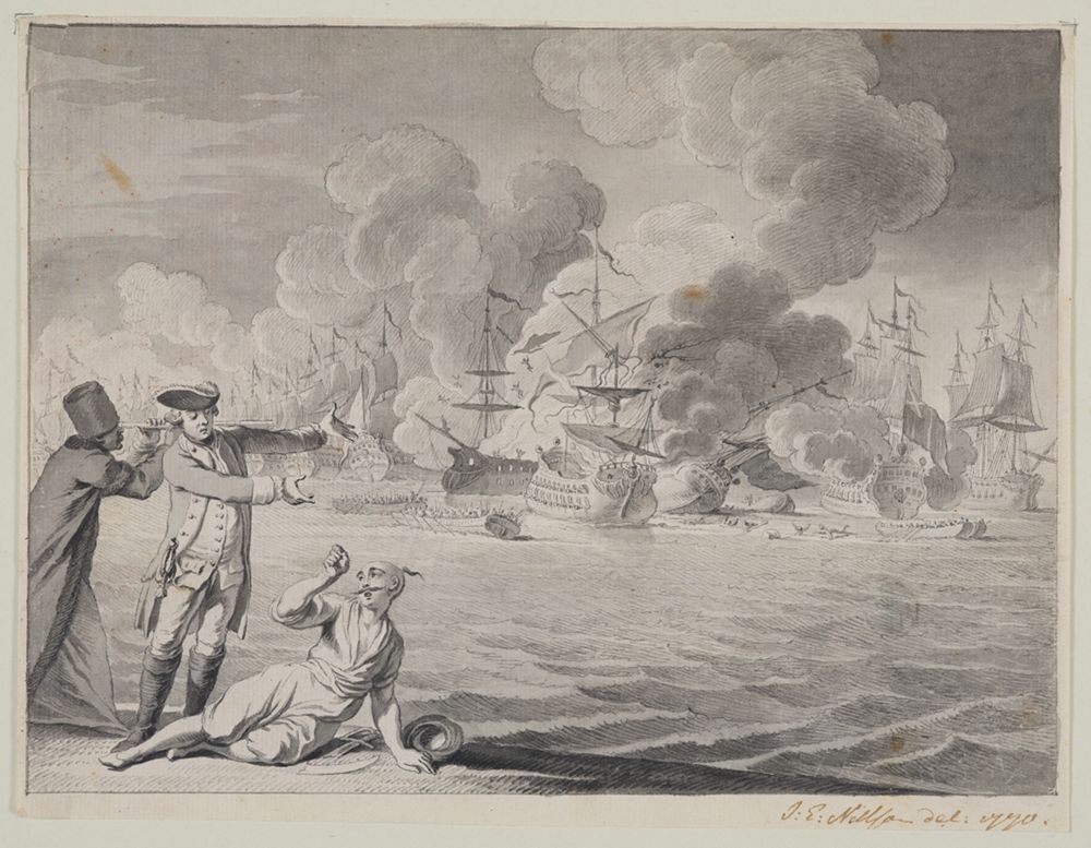 Johannes Esaias Nilson - Die Seeschlacht zwischen Russen und Türken am 5. Juli 1770