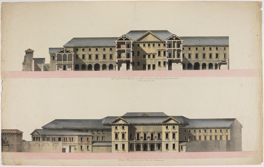 Friedrich Weinbrenner - Plan zum Markgräflichen Palais: Schnitt und Rückfront