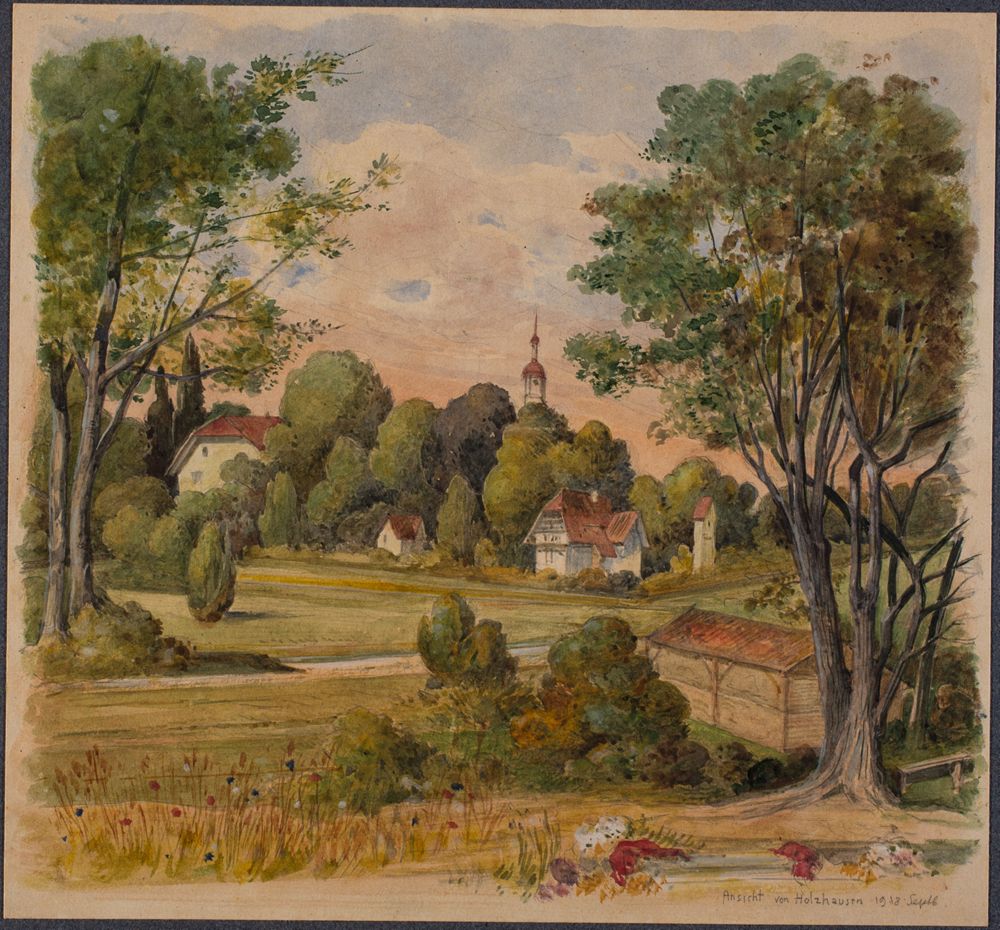 Josef Wilhelm Durm - Blick auf Holzhausen (Kirchen und Landschaften aus Bayern)