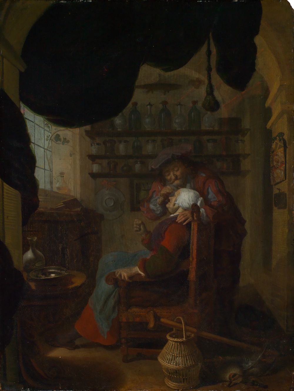 Bartholomäus Maton - Arzt, eine Frau an der Stirn operierend
