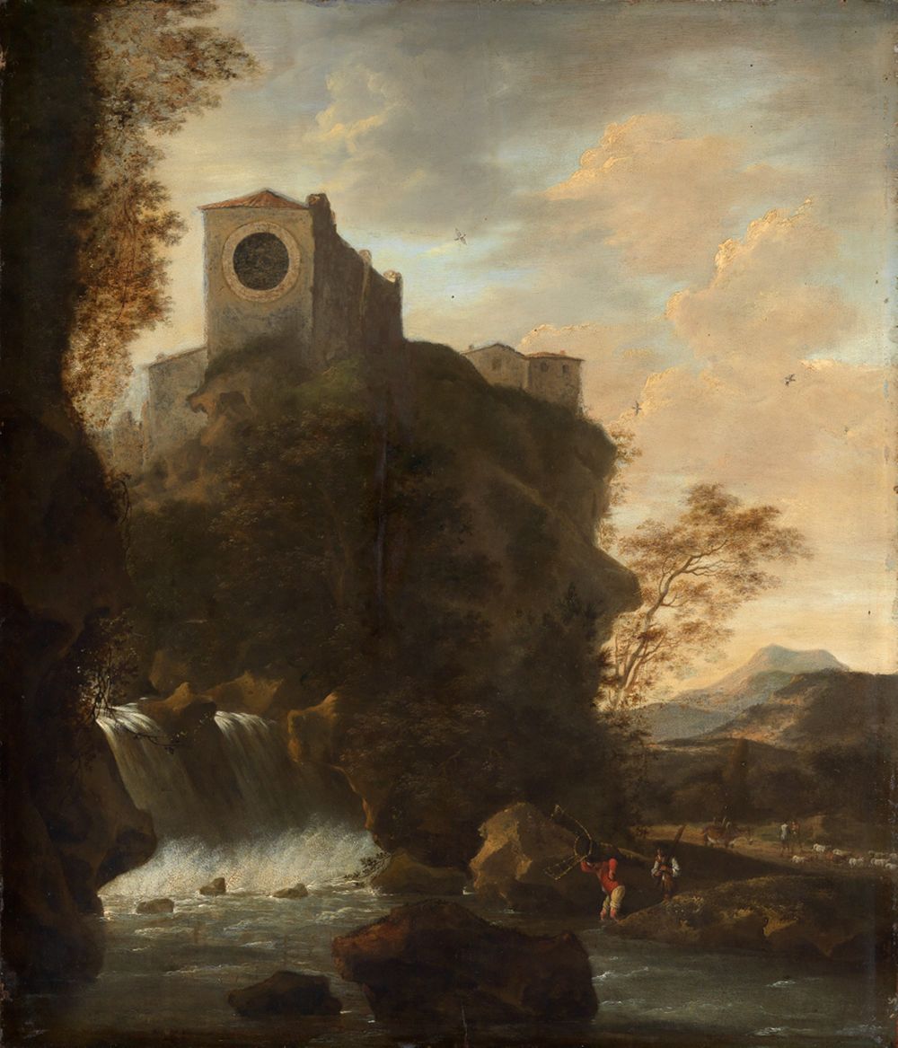 Willem Heusch - Italienische Landschaft mit Wasserfall