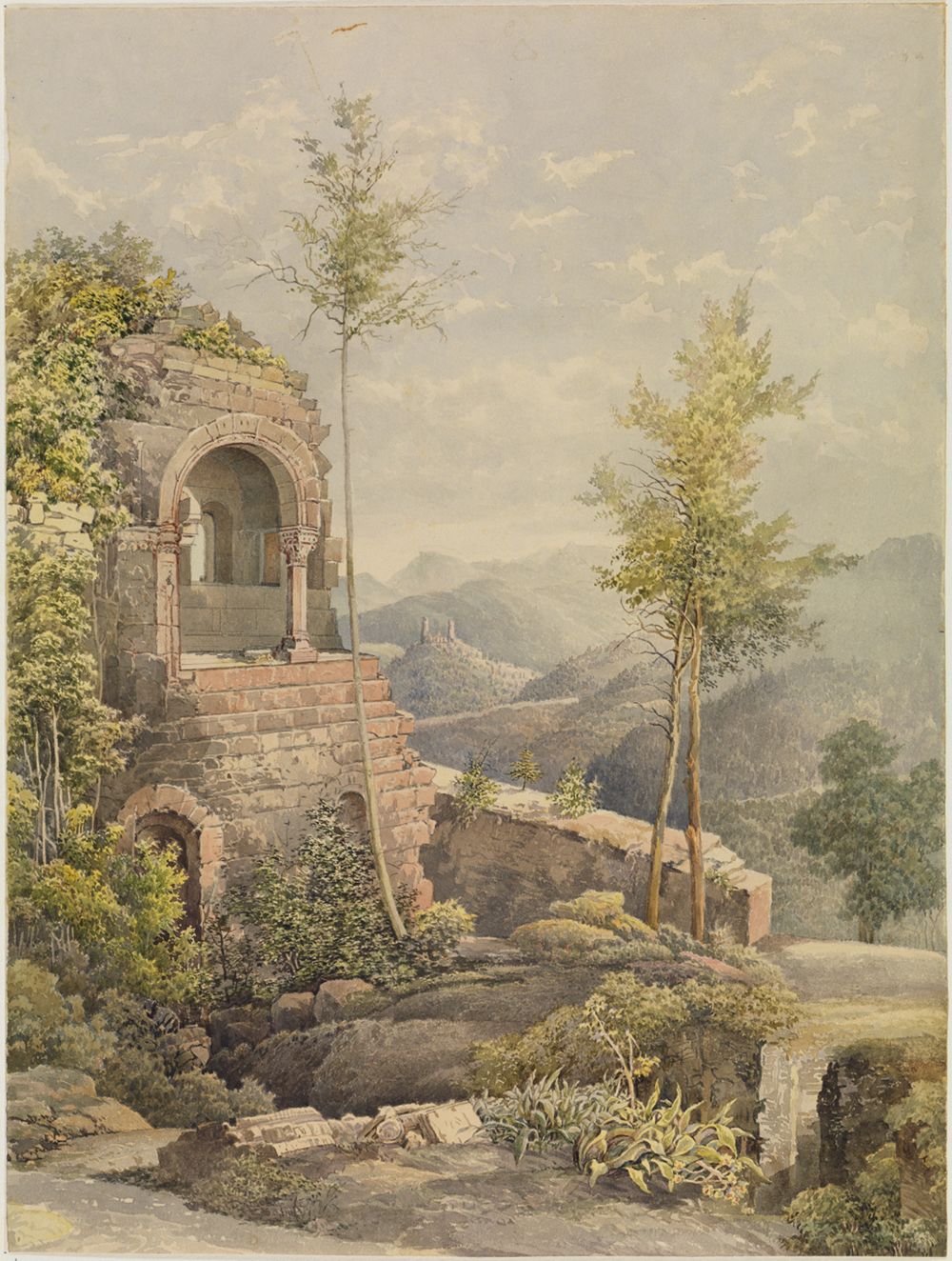 Franz von Pfeuffer - Blick von der Burgruine Landsberg auf Burg Andlau im Elsass