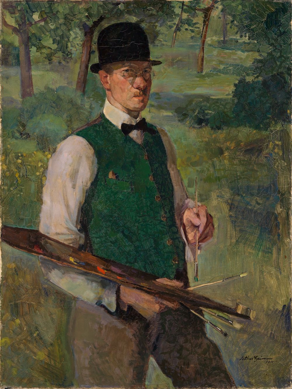 Arthur Grimm (1883) - Selbstbildnis mit Palette im Freien