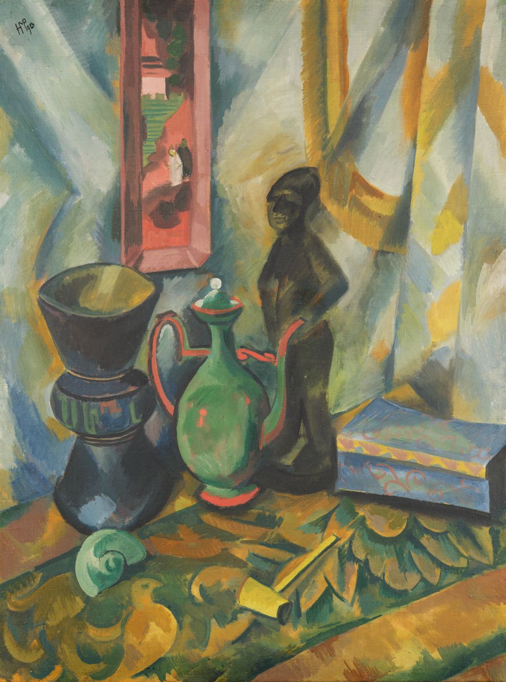 Max Pechstein - Stilleben mit Vase, maurischer Kanne und Holzfigur