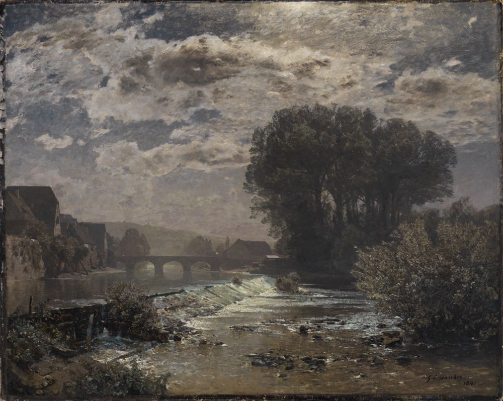 Gustav Schönleber - Mondnacht am Enzwehr bei Besigheim