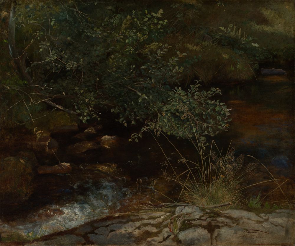 Hans Thoma - Bachufer mit Gebüsch und Gräsern