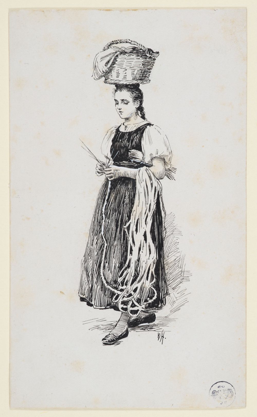 Wilhelm Gustav Friedrich Hasemann - Strohflechterin (32 Illustrationsentwürfe, Blatt 6)