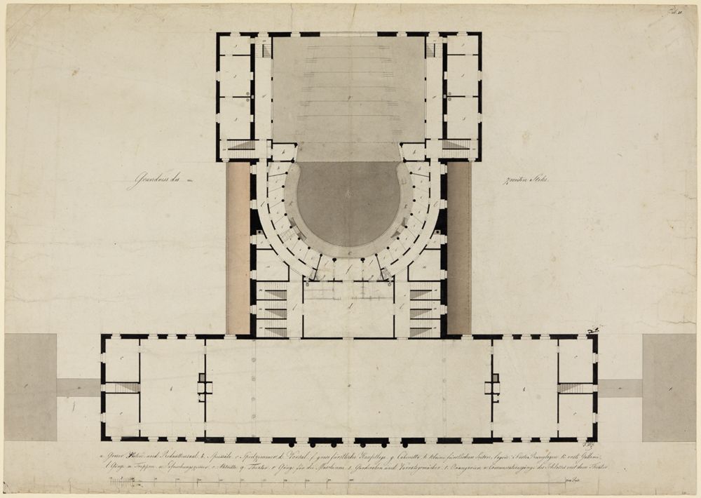 Friedrich Weinbrenner - Karlsruher Hoftheater, Grundriss 1. OG
