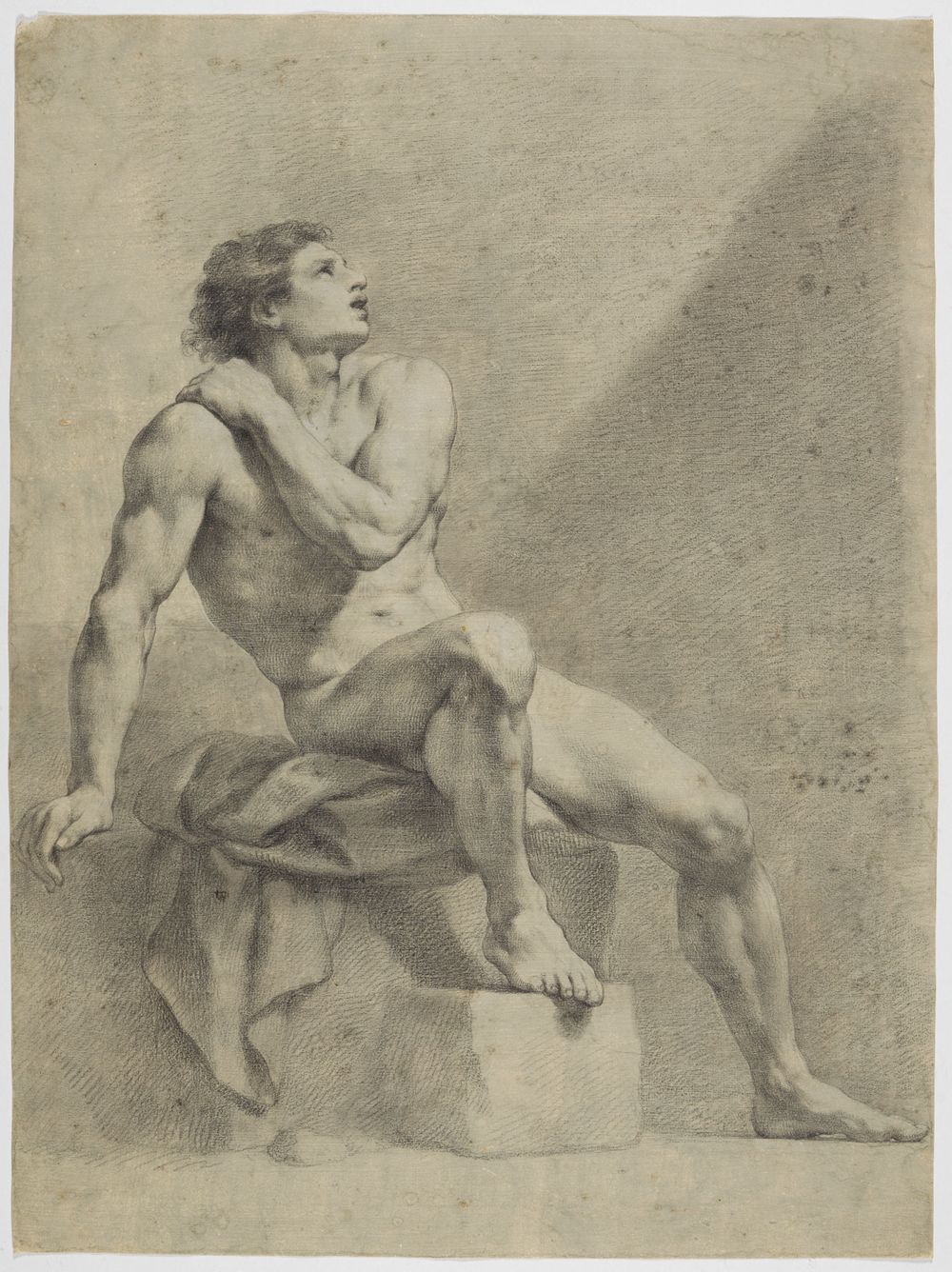 Anton Raphael Mengs - Sitzender männlicher Akt, schräg nach rechts, aufschauend