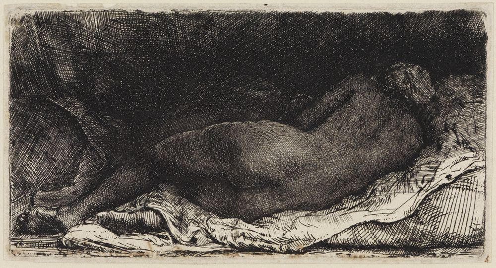 Rembrandt Harmensz. van Rijn - Liegende nackte Frau