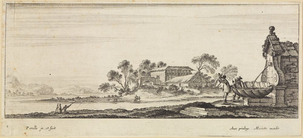 Perelle - Folge von sechs Landschaftsdarstellungen mit Staffage, Blatt 1
