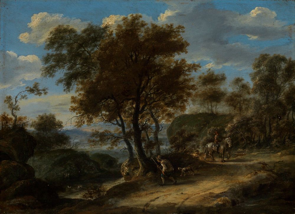 Anthonie Waterloo(?) - Lichte Waldlandschaft mit Entenjägern