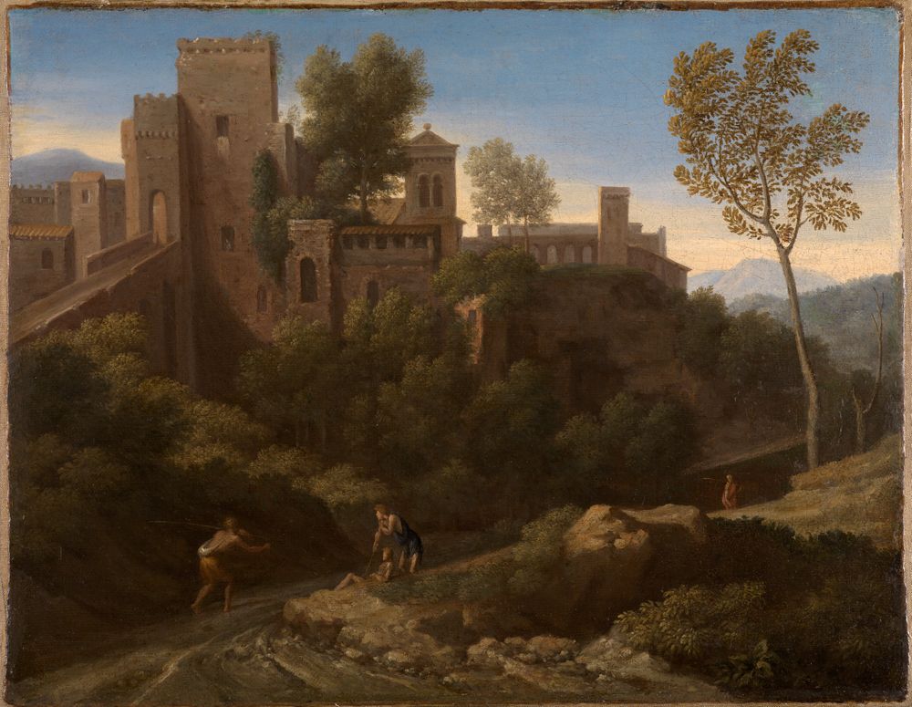 Gaspard Dughet - Klassische Landschaft mit Gebäuden in Tivoli
