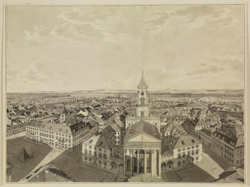 Franz Schmid (1796) - Panorama von Karlsruhe: Ansicht nach Osten