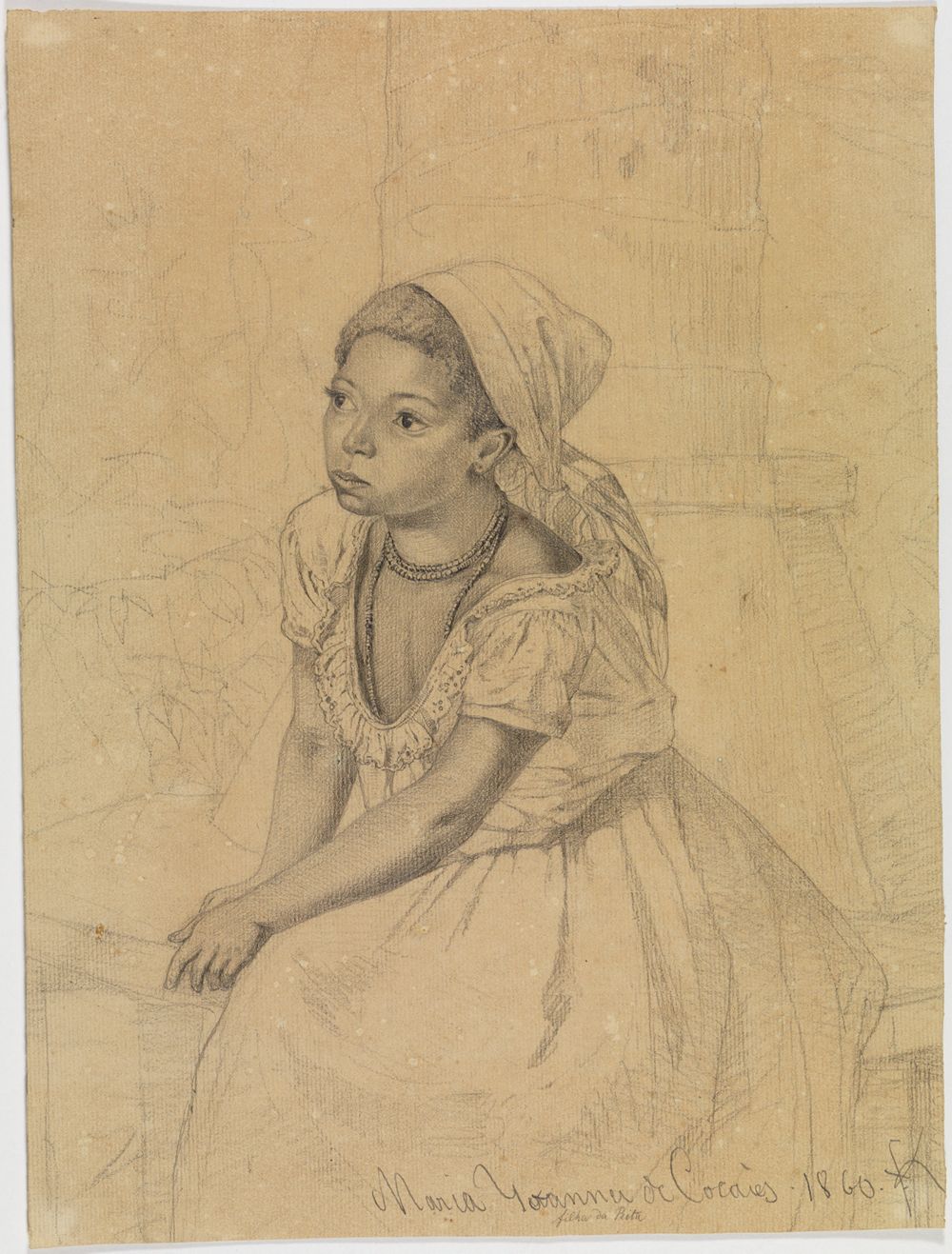 Ferdinand Keller - Studie der Maria Joanna de Cocaies, sitzend in Halbfigur nach links gewendet