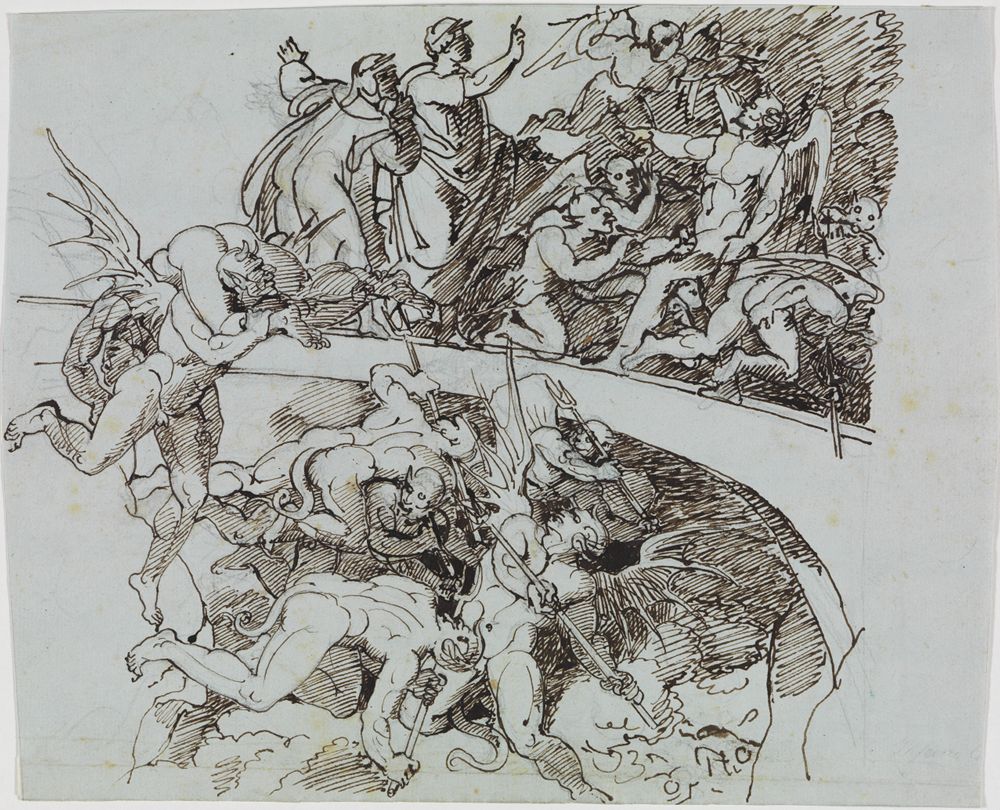 Joseph Anton Koch - Am Pechsee der Krämer, der Ratsherr von Lucca (Dante Inferno, Canto 21, V 34)