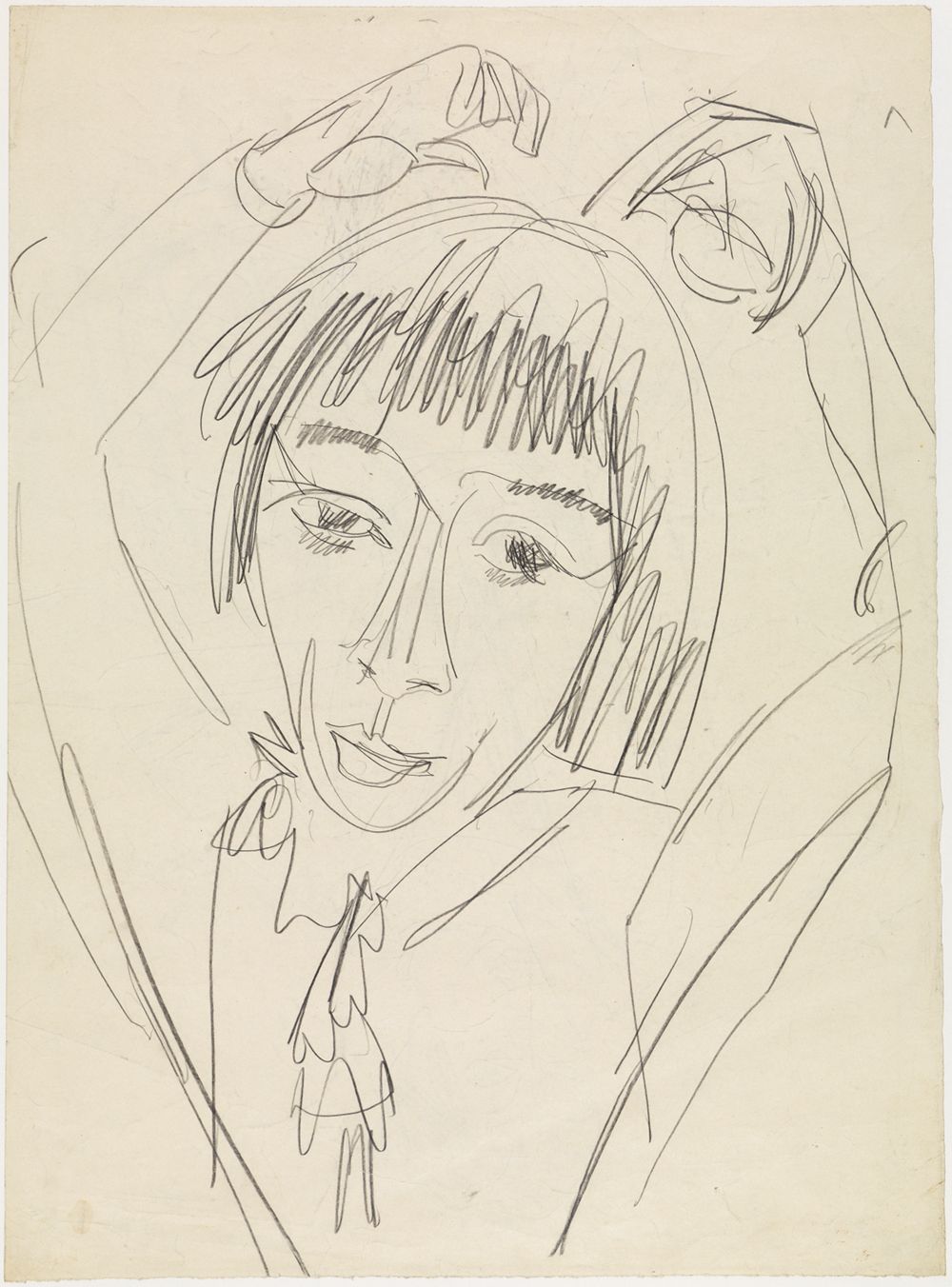 Ernst Ludwig Kirchner - Brustbild Gerda mit erhobenen Armen