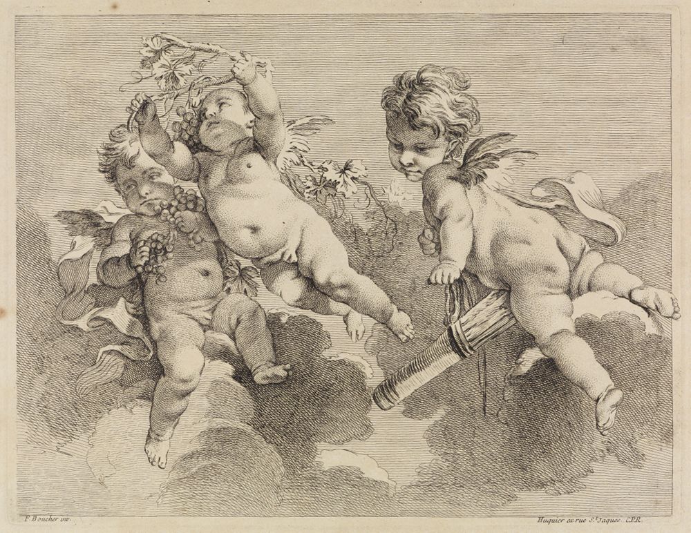 Pierre-Alexandre Aveline - Drei Putten mit Köcher und Trauben